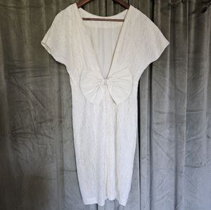 Vintage Mobwife Preppy Coastal Beachy White Floral Bridal Mini Dress W/ Big Bow